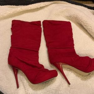 Red high heel winter boots